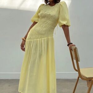 NFD Nara Butter Yellow Shirred Dress